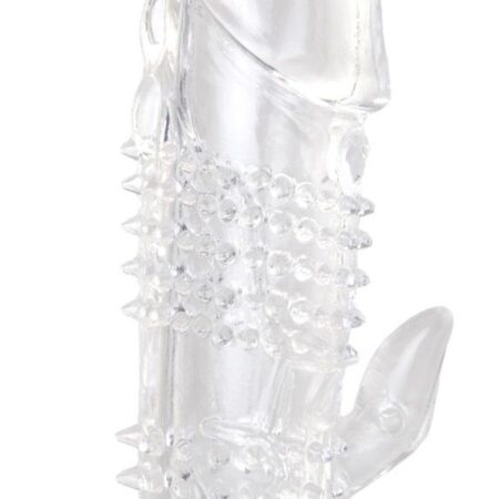 Прозрачная гелевая насадка с шипами и клиторальным отростком - 13 см.