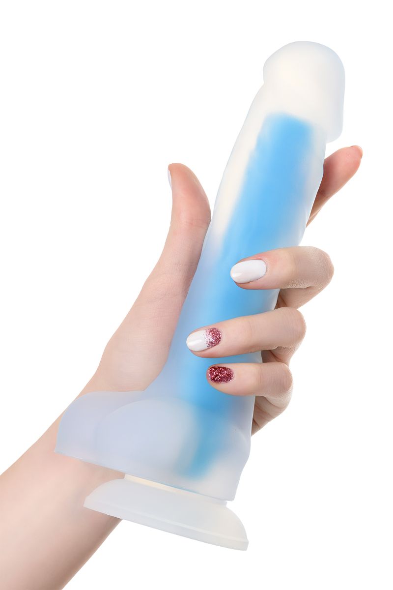 Прозрачно-синий фаллоимитатор, светящийся в темноте, Bruce Glow - 22 см. — изображение 5