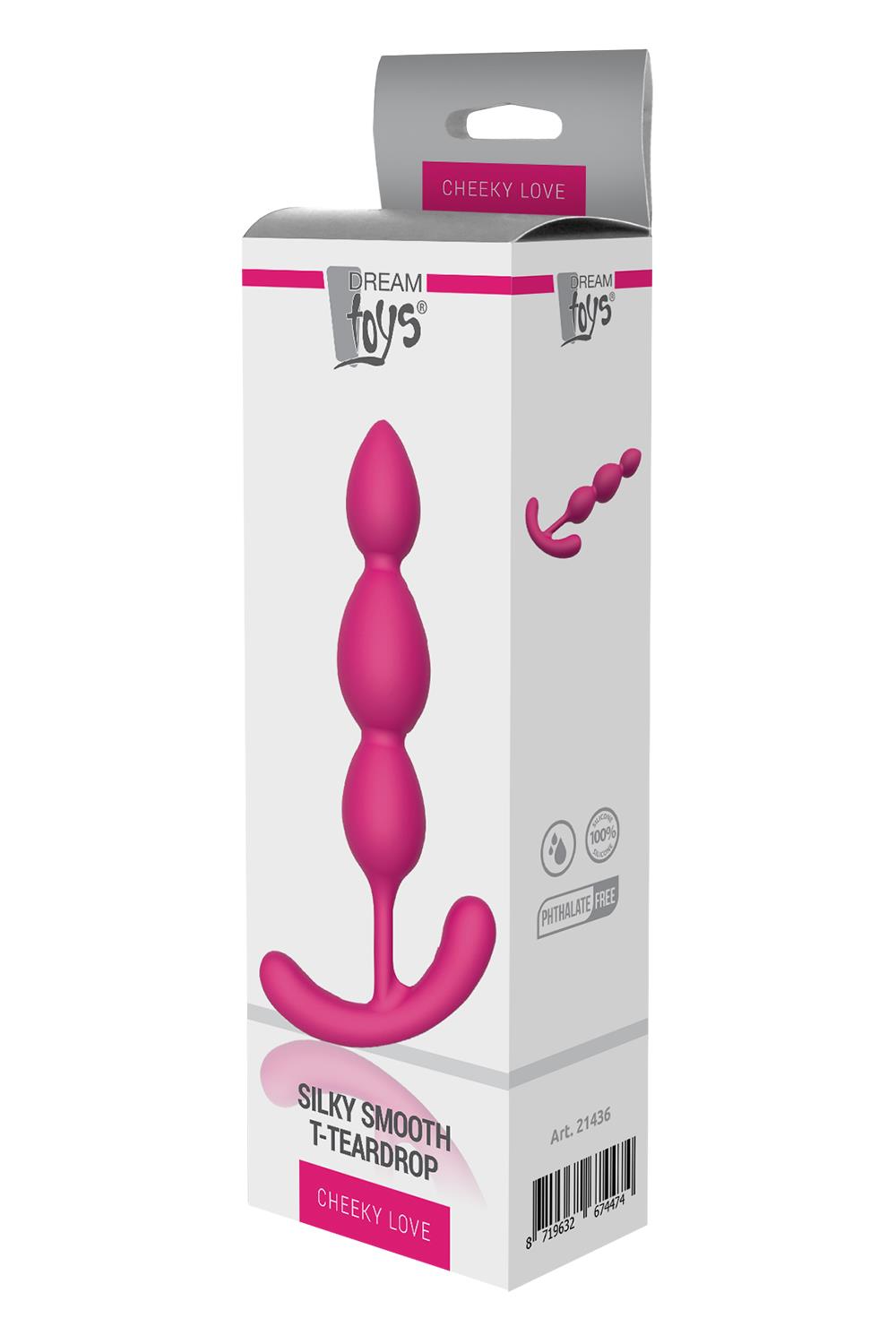 Розовая анальная цепочка Silky Smooth T-Teardrop - 14 см. — изображение 3