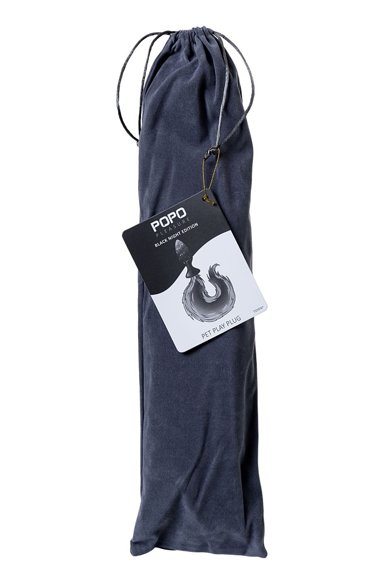 Черная силиконовая анальная втулка с хвостом чернобурой лисы - размер S — изображение 6