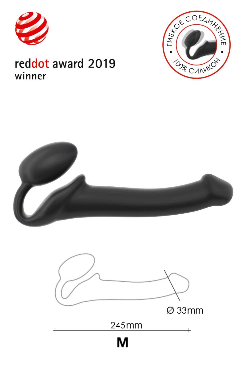 Черный безремневой страпон Silicone Bendable Strap-On - size M — изображение 5