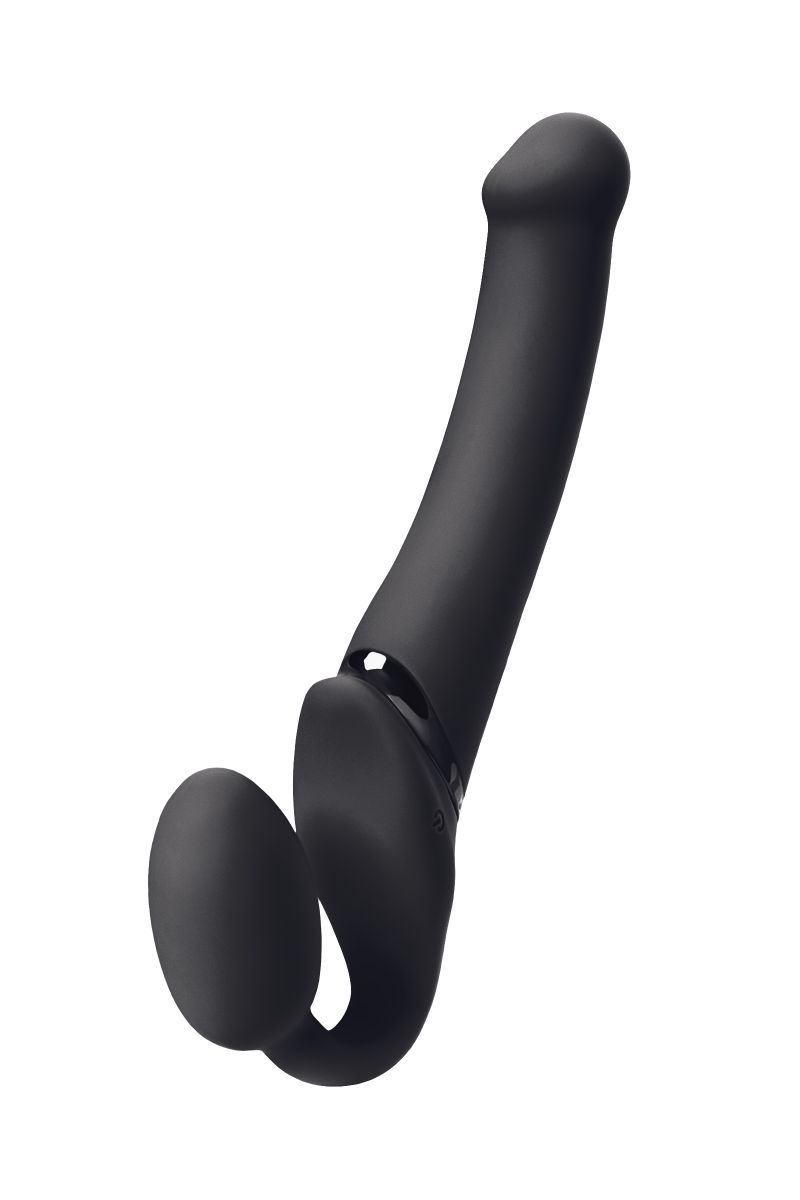 Черный безремневой вибрострапон Silicone Bendable Strap-On - size M — изображение 2