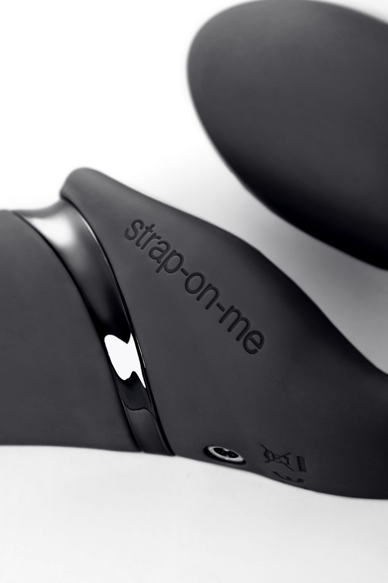 Черный безремневой вибрострапон Silicone Bendable Strap-On - size M — изображение 11