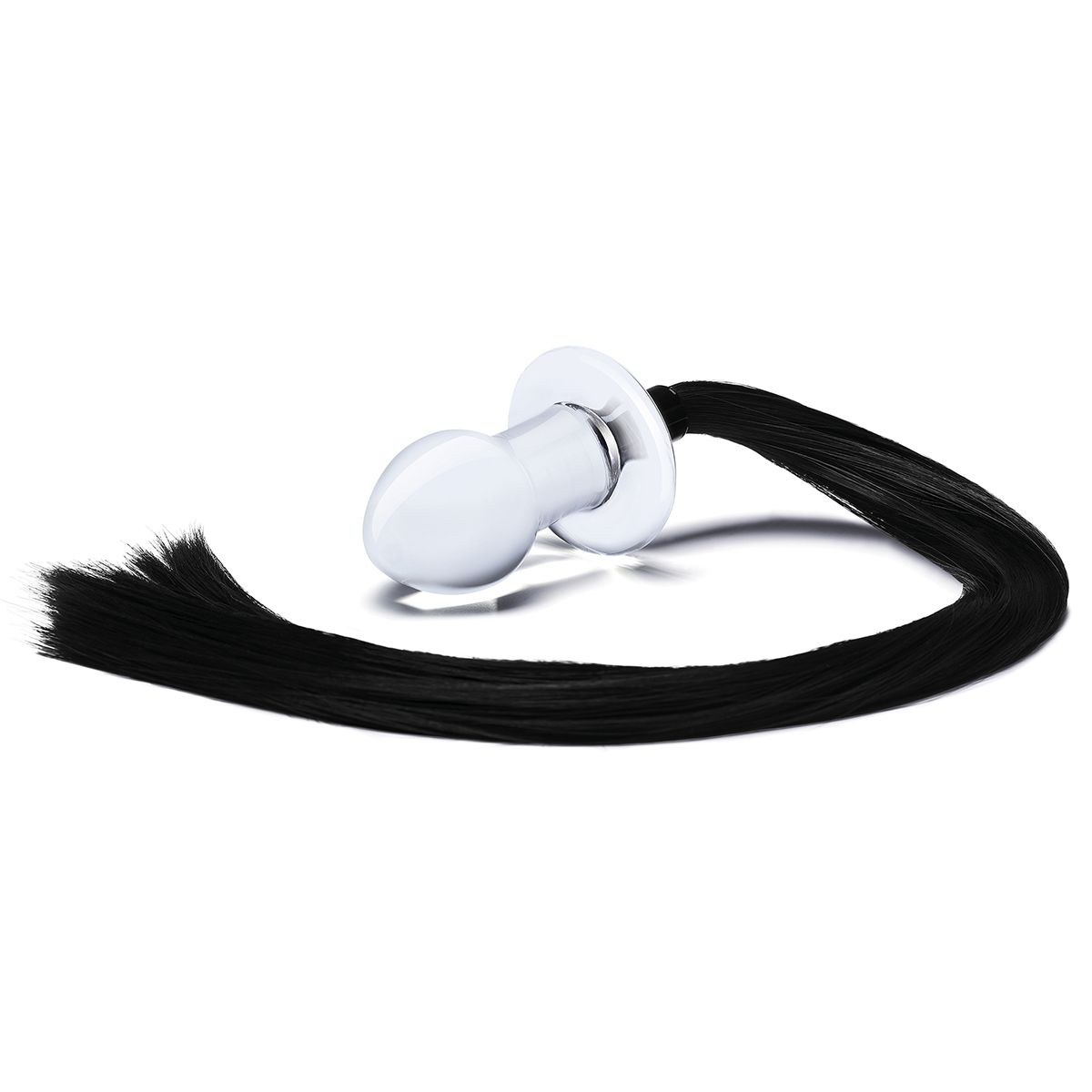 Стеклянная анальная пробка с черным конским хвостом — изображение 2
