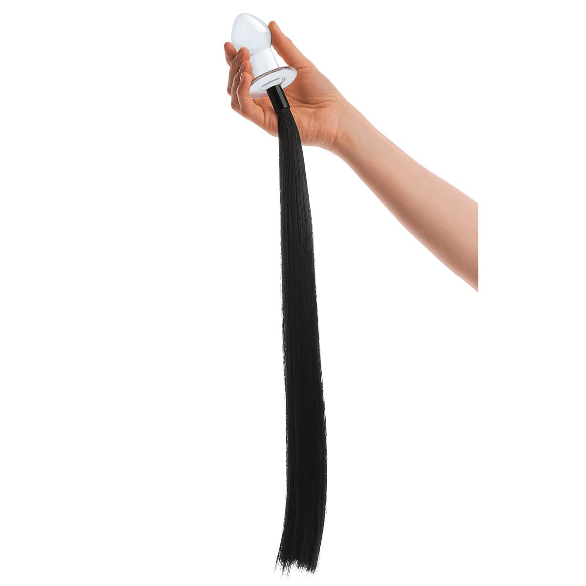 Стеклянная анальная пробка с черным конским хвостом — изображение 4