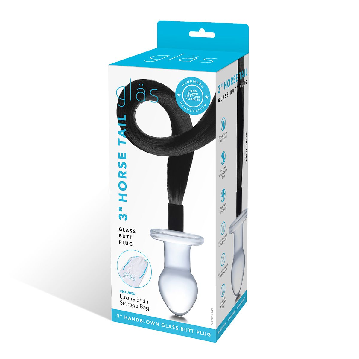 Стеклянная анальная пробка с черным конским хвостом — изображение 5