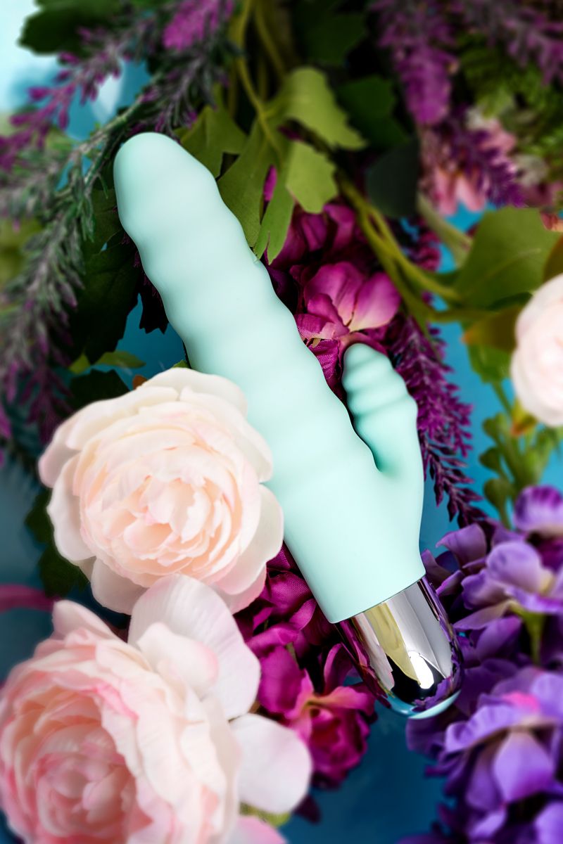 Мятный рельефный вибратор с клиторальной стимуляцией Flax - 17,5 см. — изображение 14