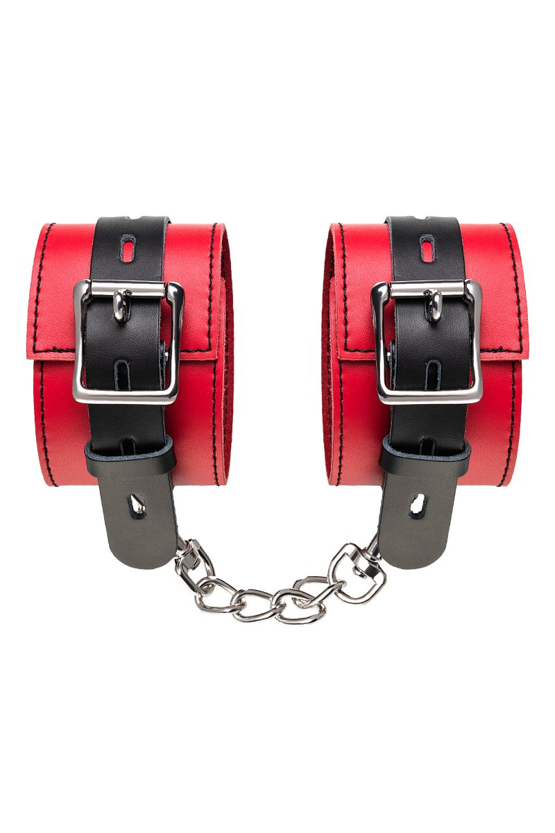 Красно-черные оковы на ноги из кожи — изображение 6