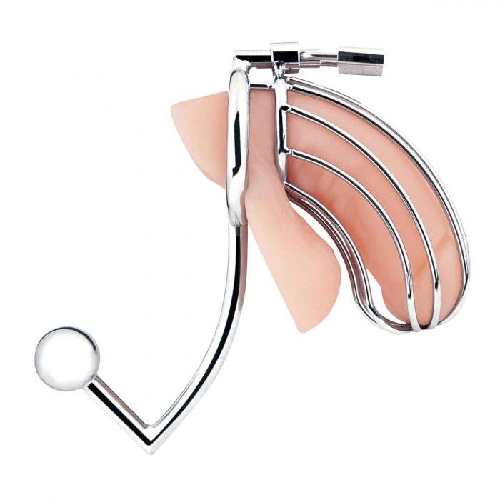 Серебристая металлическая клетка с анальным стимулятором Cock Cage — изображение 3