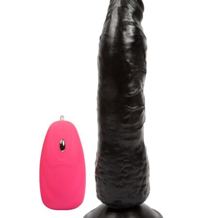 Черный вибромассажёр на присоске с проводным пультом - 17,5 см.