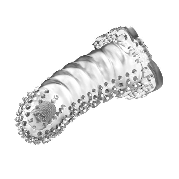 Прозрачная насадка-удлинитель с пупырышками, усиками и вибропулькой - 14 см. — изображение 2