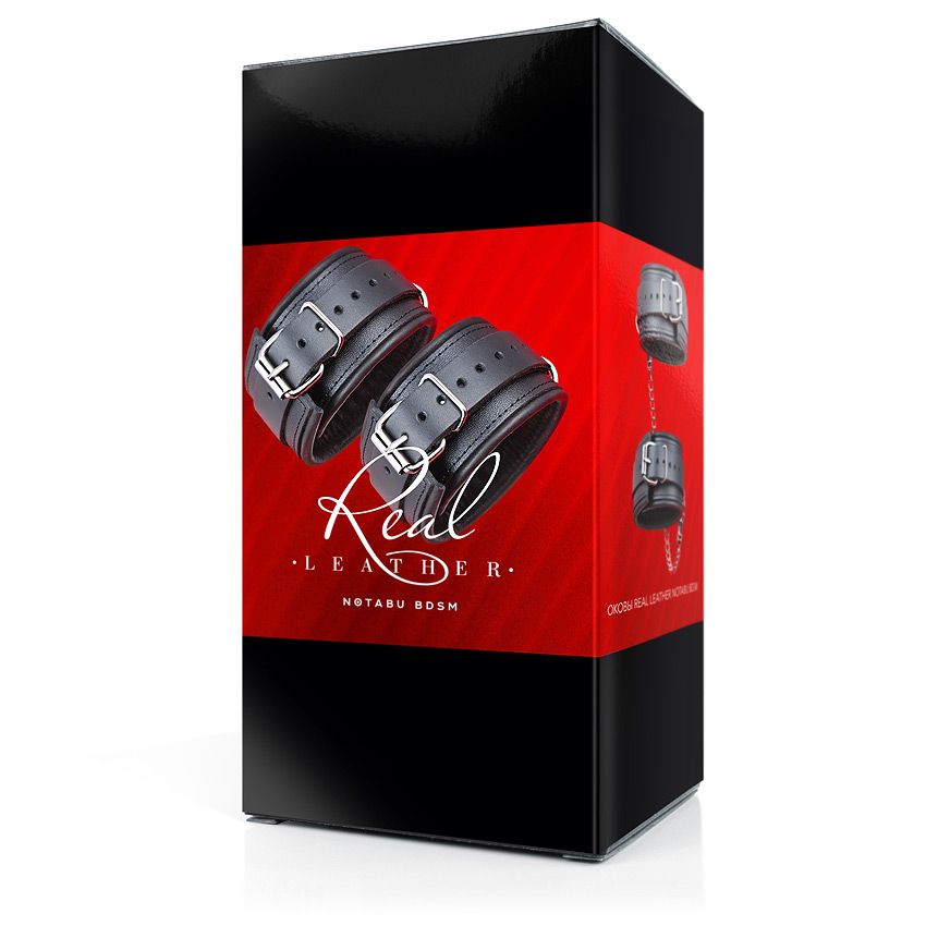 Черные кожаные оковы на цепочке с карабинами — изображение 3