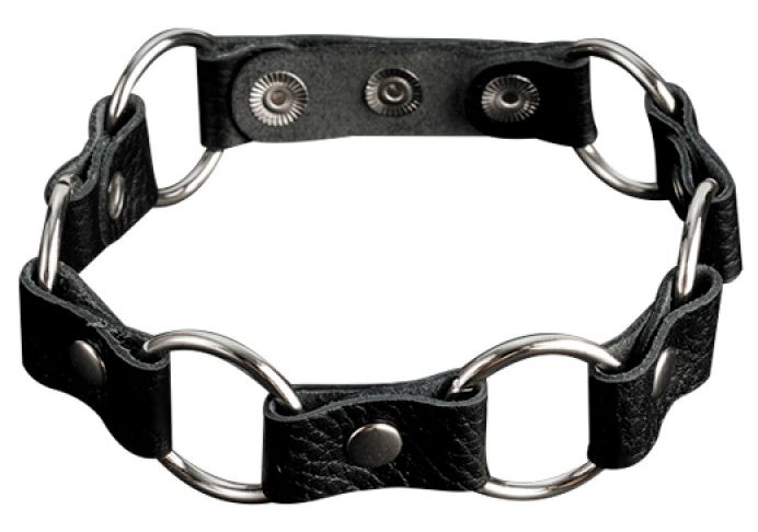 Кожаный черный ошейник с кольцами — изображение 2