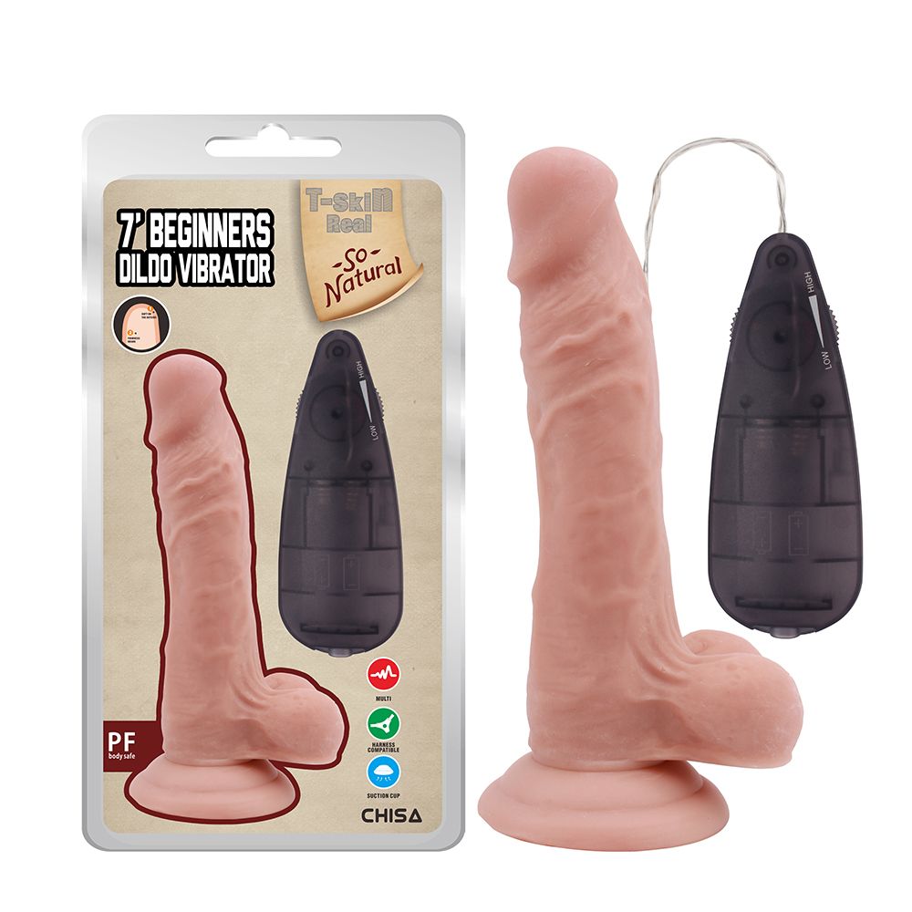 Телесный вибратор с мошонкой на присоске 7 Inch Beginners Dildo Vibrator - 18,6 см. — изображение 2