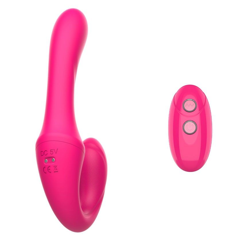 Розовый вибратор с клиторальным отростком и пультом ДУ- 19,6 см. — изображение 12