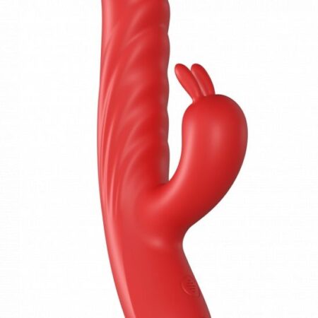 Красный силиконовый вибратор-кролик с фрикциями - 22 см.
