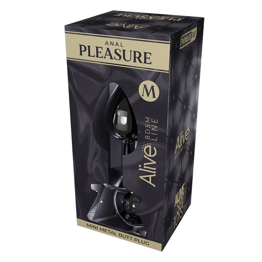 Серебристая анальная втулка с черным кристаллом Mini Metal Butt Plug Size M - 8 см. — изображение 2