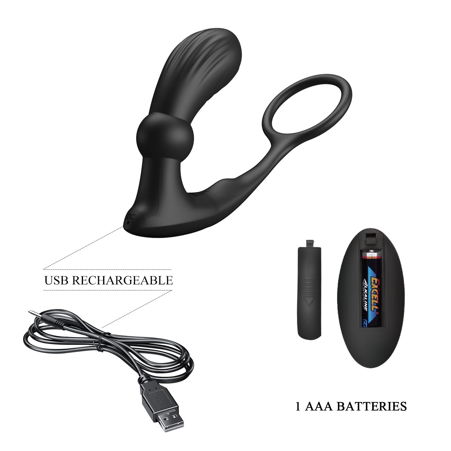 Черный вибростимулятор простаты Warren с эрекционным кольцом — изображение 7