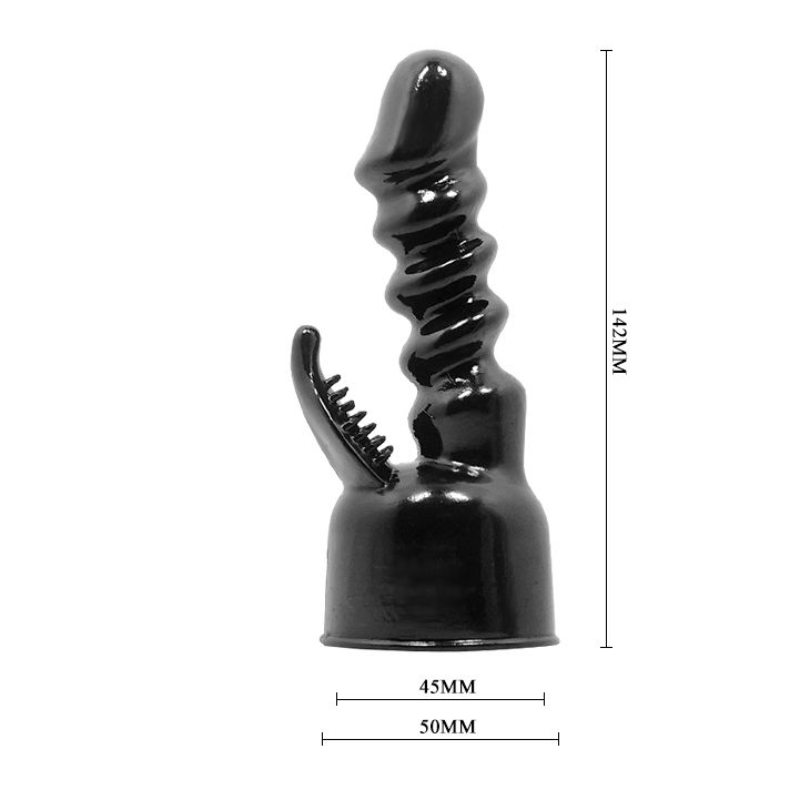 Чёрная насадка на вибромассажёр для клиторально-вагинального массажа — изображение 2