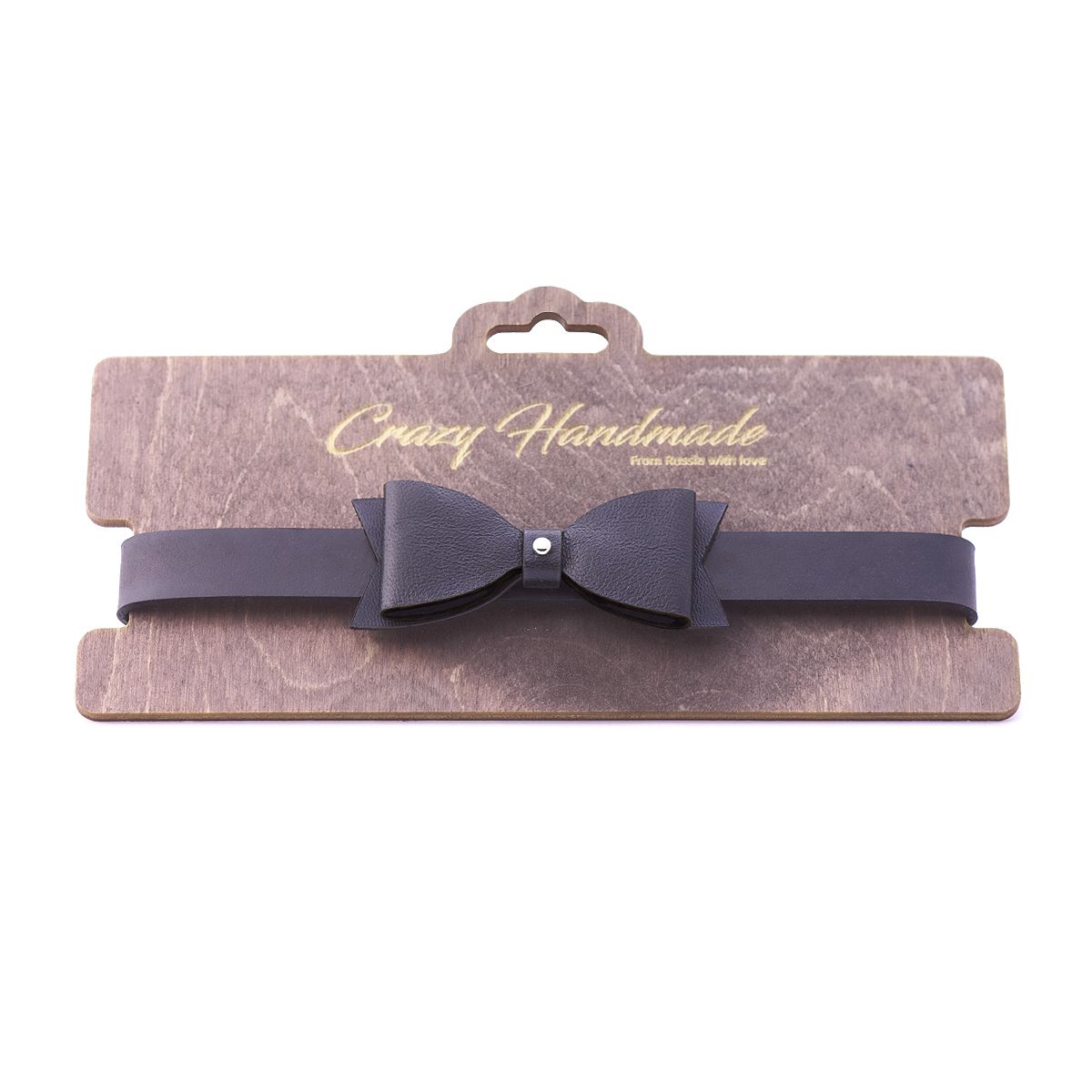 Черный кожаный однослойный чокер с бабочкой — изображение 2