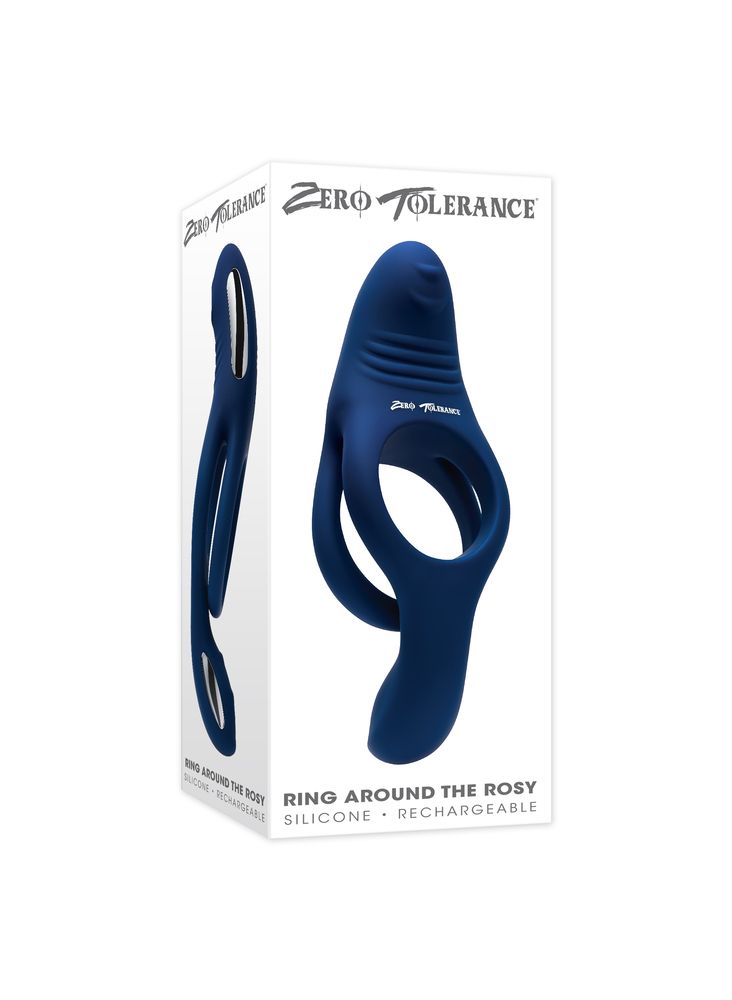 Синее эрекционное виброкольцо с двойным подхватом мошонки Ring Around The Rosy — изображение 9