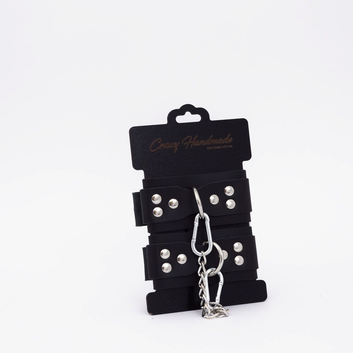 Черные кожаные наручники с регулируемыми ремешками — изображение 2