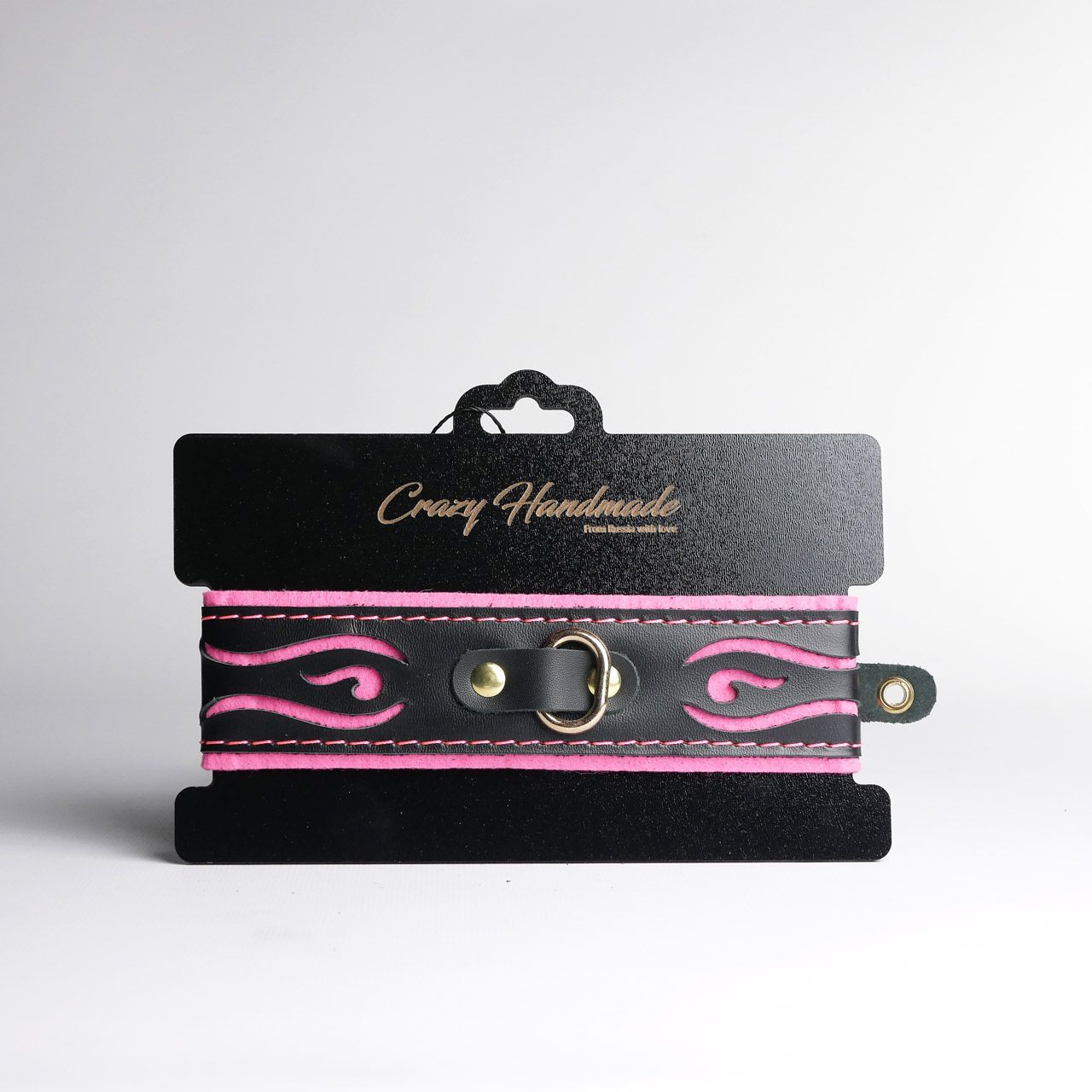 Черно-розовый ошейник с золотистой фурнитурой — изображение 5