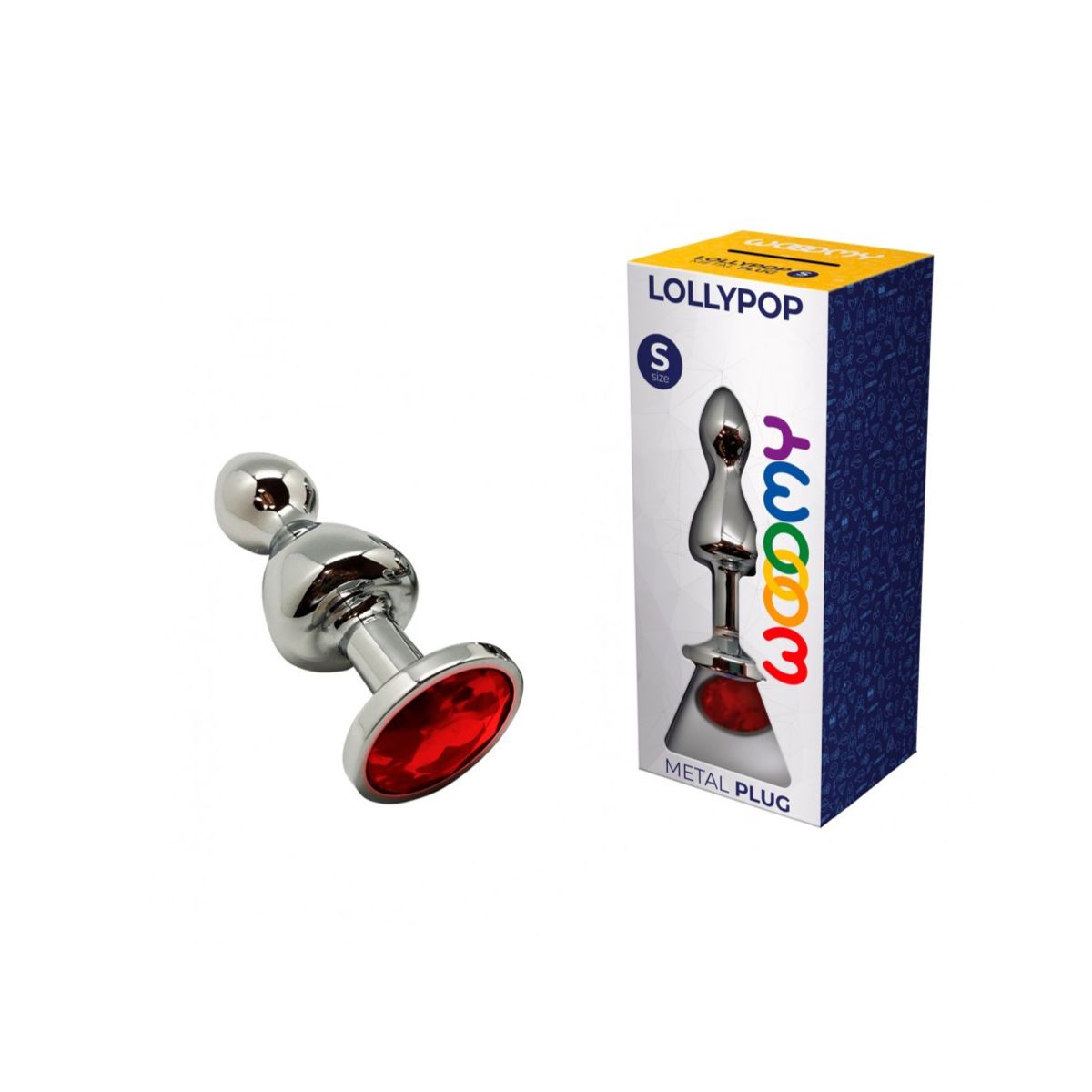 Серебристая анальная втулка Wooomy Lollypop Size S с красным кристаллом — изображение 13