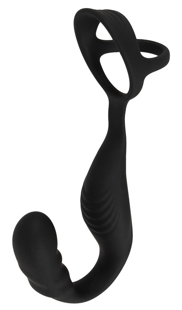 Черное эрекционное кольцо со стимуляцией промежности и анальной пробкой Cock Ring with RC Prostate Plug — изображение 3
