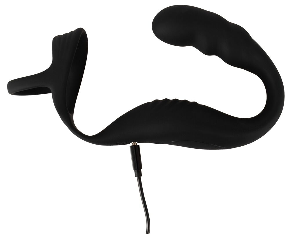 Черное эрекционное кольцо со стимуляцией промежности и анальной пробкой Cock Ring with RC Prostate Plug — изображение 7