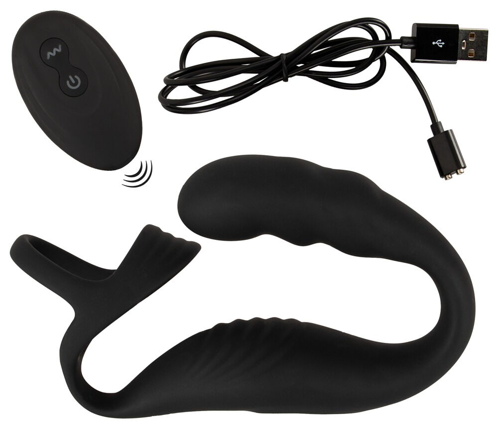 Черное эрекционное кольцо со стимуляцией промежности и анальной пробкой Cock Ring with RC Prostate Plug — изображение 8