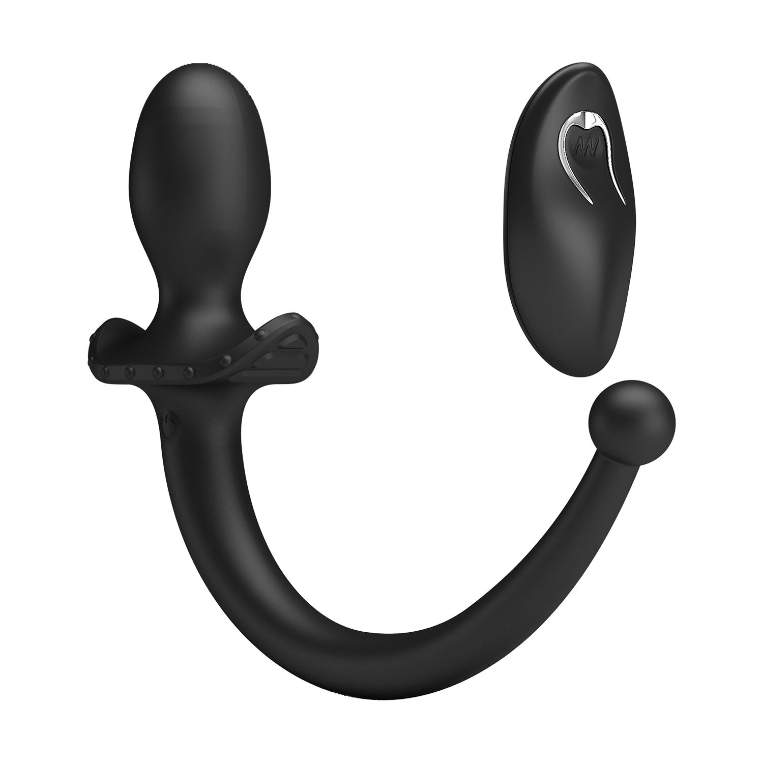 Черная анальная вибропробка с хвостом и пультом ДУ — изображение 3