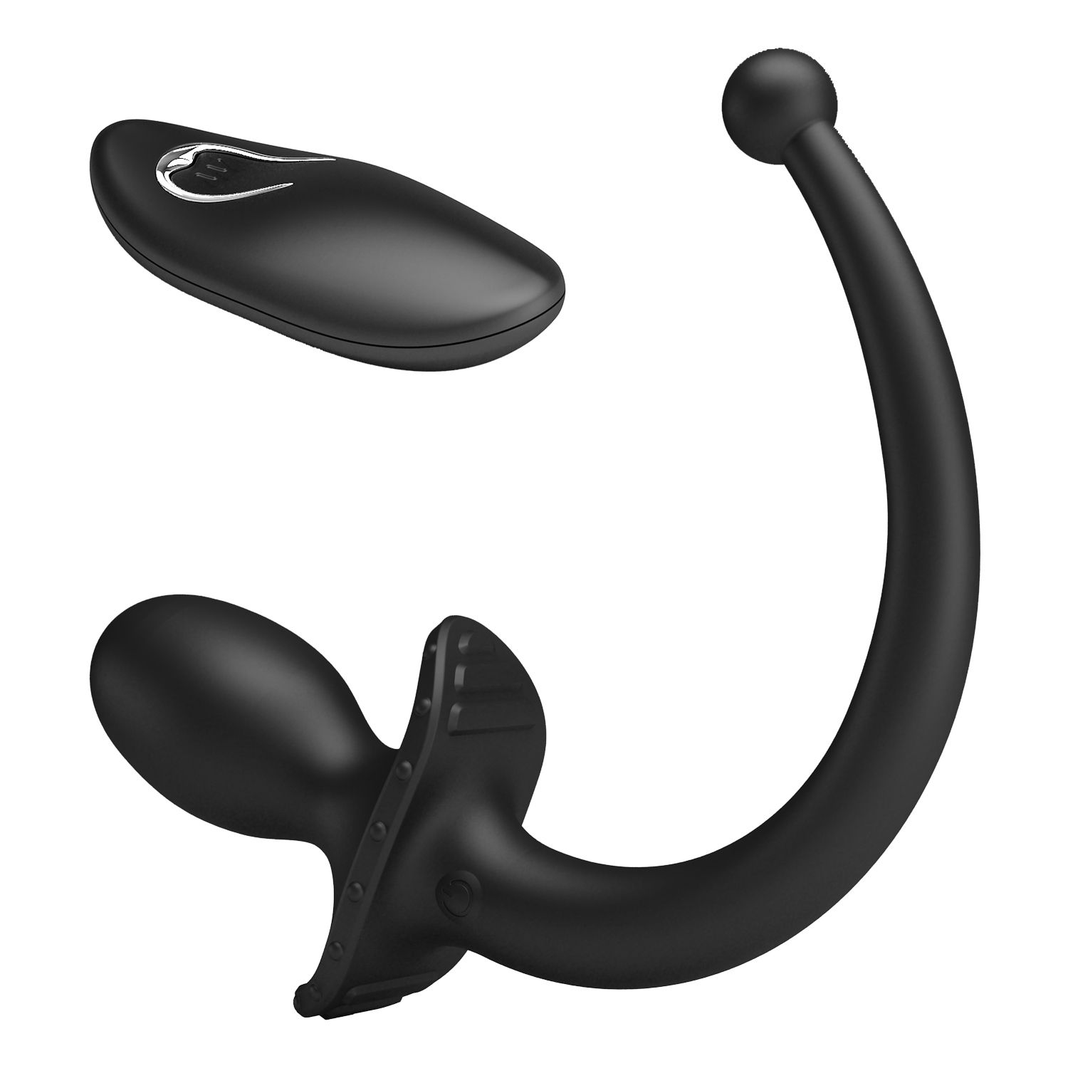 Черная анальная вибропробка с хвостом и пультом ДУ — изображение 5