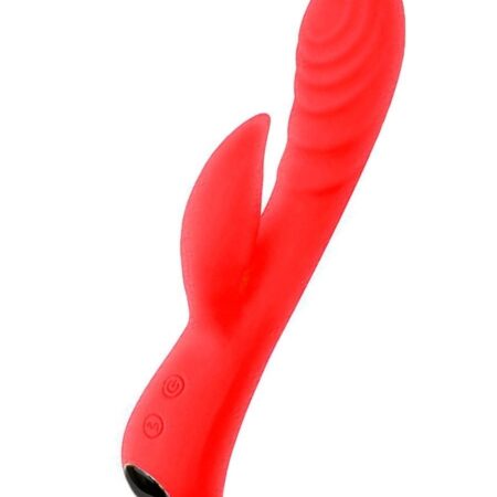 Красный перезаряжаемый вибратор-кролик - 19,1 см.
