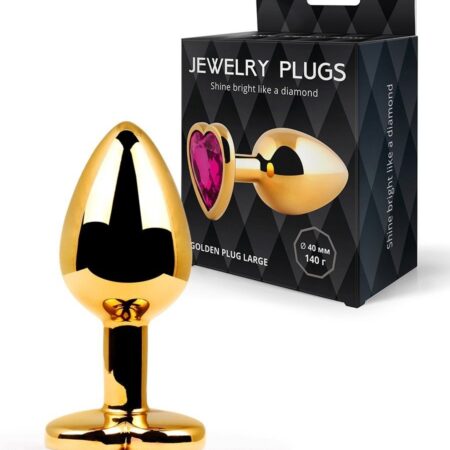 Золотистая анальная пробка с малиновым кристаллом - 9 см.