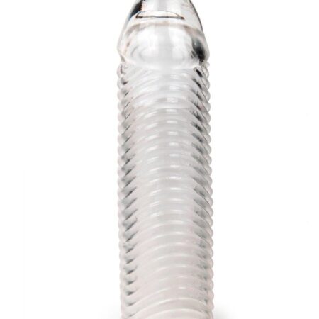 Прозрачная закрытая насадка на пенис с ребрышками - 16 см.