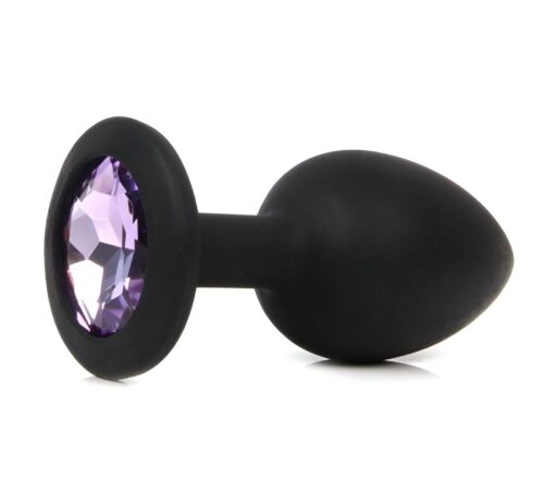 Черная анальная пробка с сиреневым кристаллом - 7,3 см.