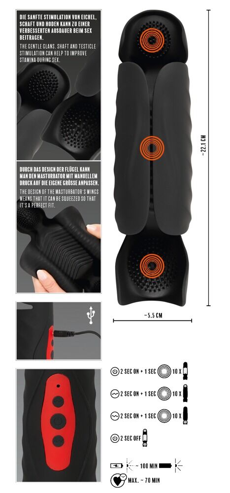 Черный вибромастурбатор с трехточечной стимуляцией Penis Trainer with 3 Point Stimulation — изображение 11