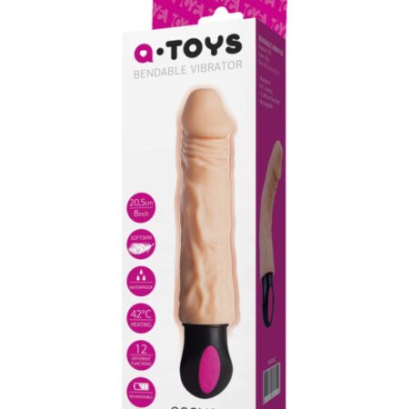 Телесный гнущийся вибратор с функцией нагрева - 20,5 см.