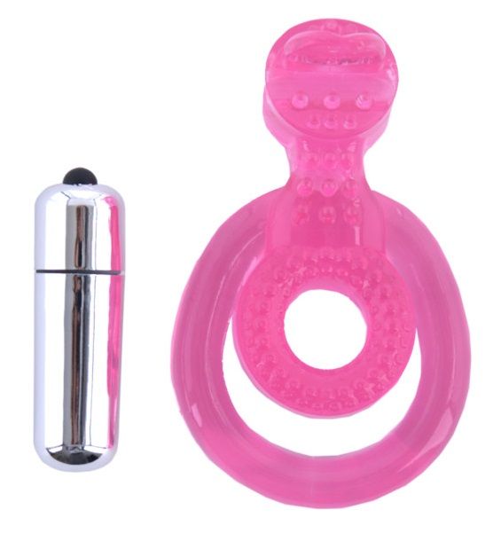 Розовая вибронасадка со стимулятором клитора Язычок — изображение 3