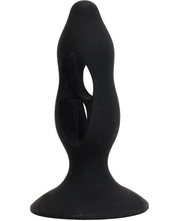 Чёрная анальная пробка с полостями для сжатия и легкого введения - 11 см. — изображение 3