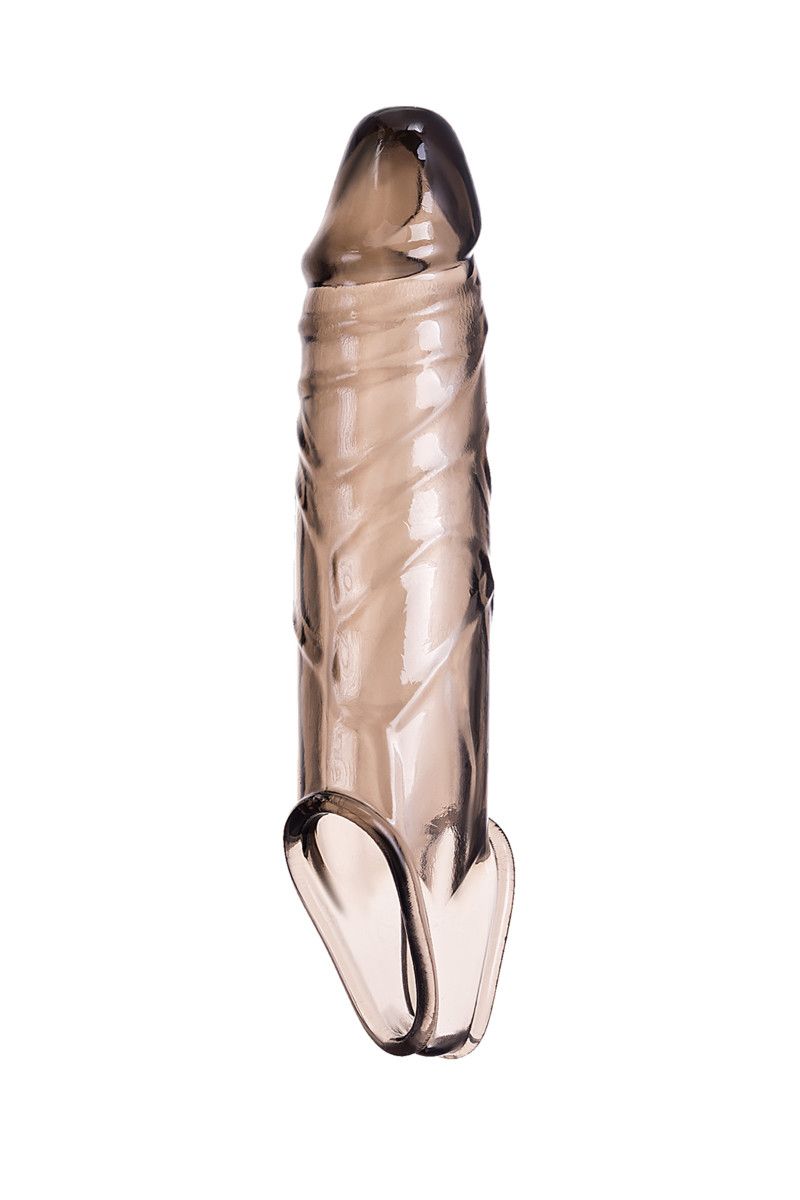 Дымчатая фаллическая насадка с подхватом и закрытой головкой - 16,2 см. — изображение 2