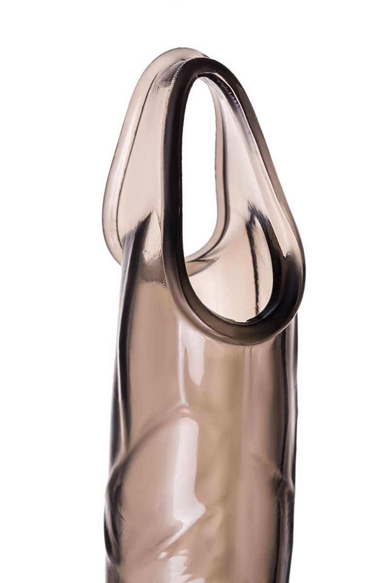 Дымчатая фаллическая насадка с подхватом и закрытой головкой - 16,2 см. — изображение 7