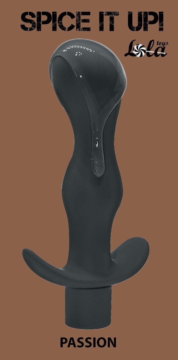 Серая фигурная анальная пробка с вибрацией Passion - 14 см. — изображение 2